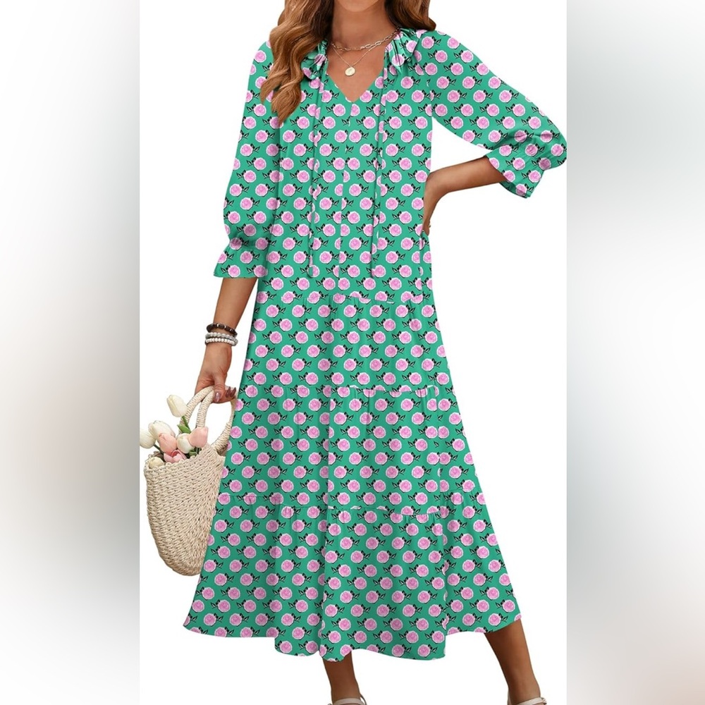 Floral Green and Pink Dress